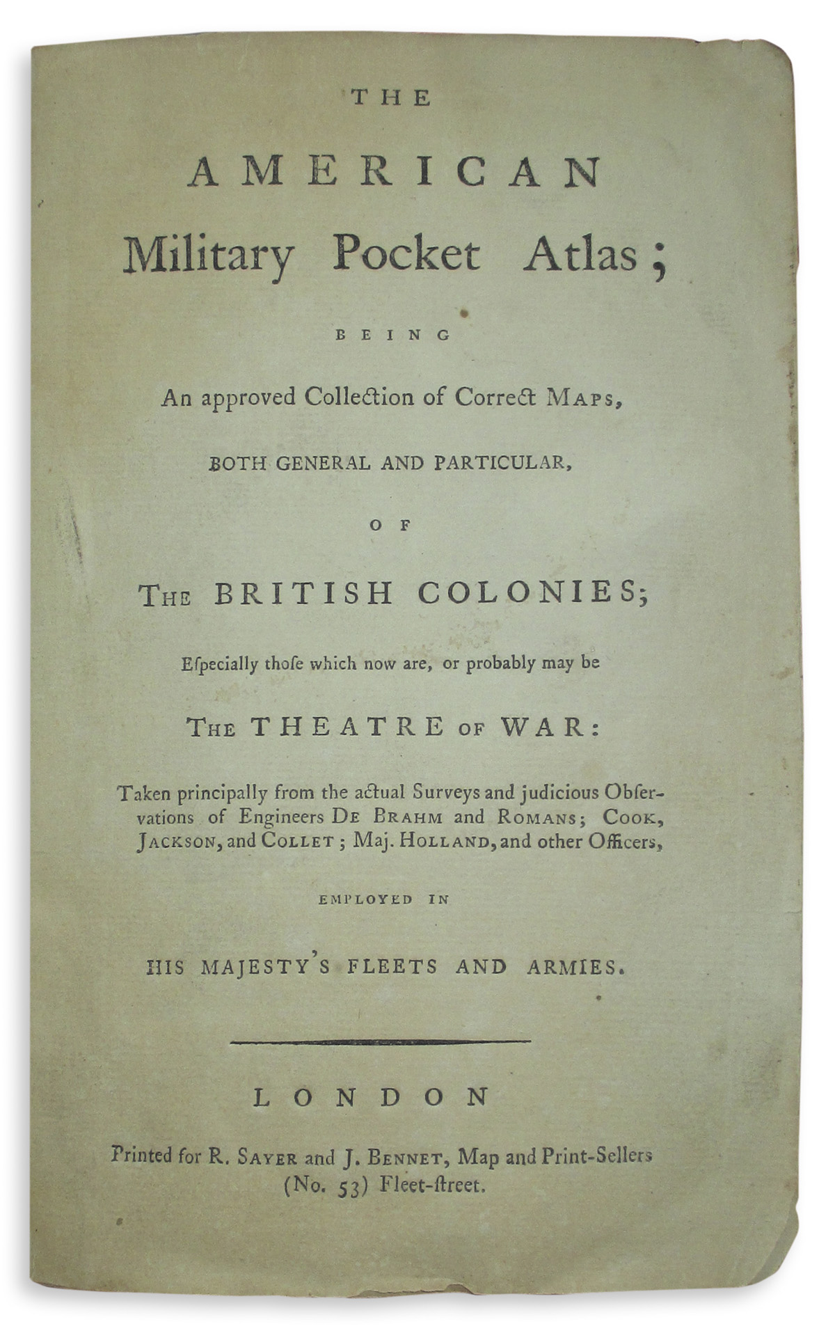 (HOLSTER ATLAS.) Sayer, Robert; and Bennet, John. The American Military Pocket Atlas;